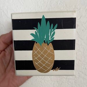 Pineapple Art Block - Black, White, Teal, Gold